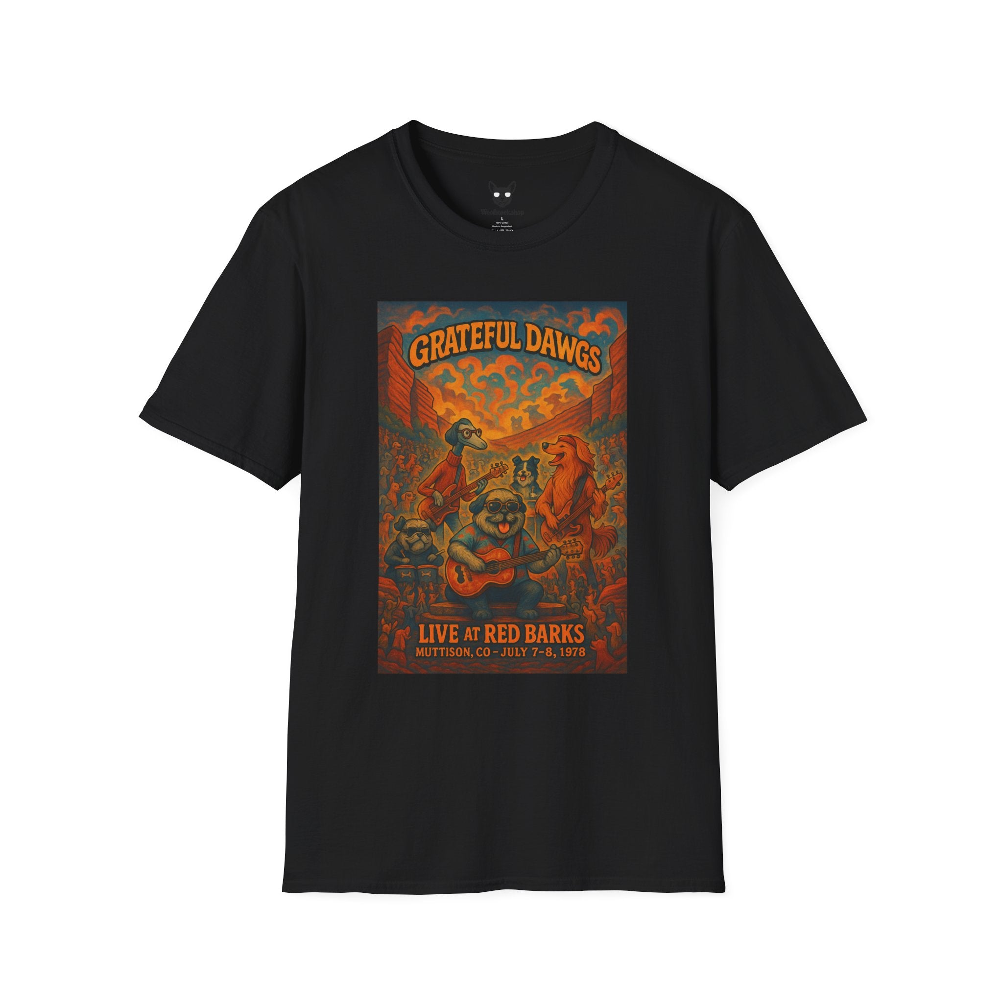 Grateful Dead Concert Poster Dog Parody Unisex Softstyle T-Shirt – Funny Tee for Music and Dog Lovers